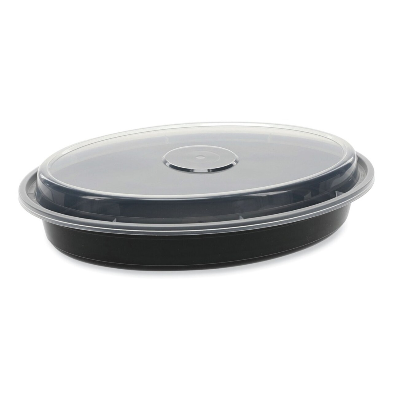 Pactiv Corp. Newspring VERSAtainer 9.1 x 6.7 x 1.45 24 oz Plastic Oval Microwavable Containers - Black/Clear (150/Carton)